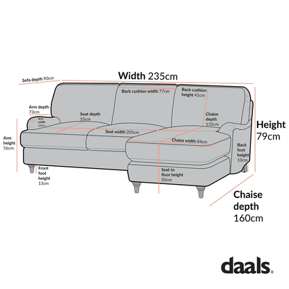 Daphnis Green Striped Linen Blend Sofa, Grande Chaise Sofa Right Hand Facing