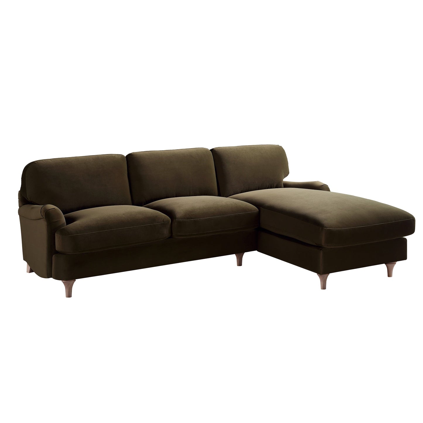 Daphnis Seaweed Velvet Sofa, Grande Chaise Sofa Right Hand Facing