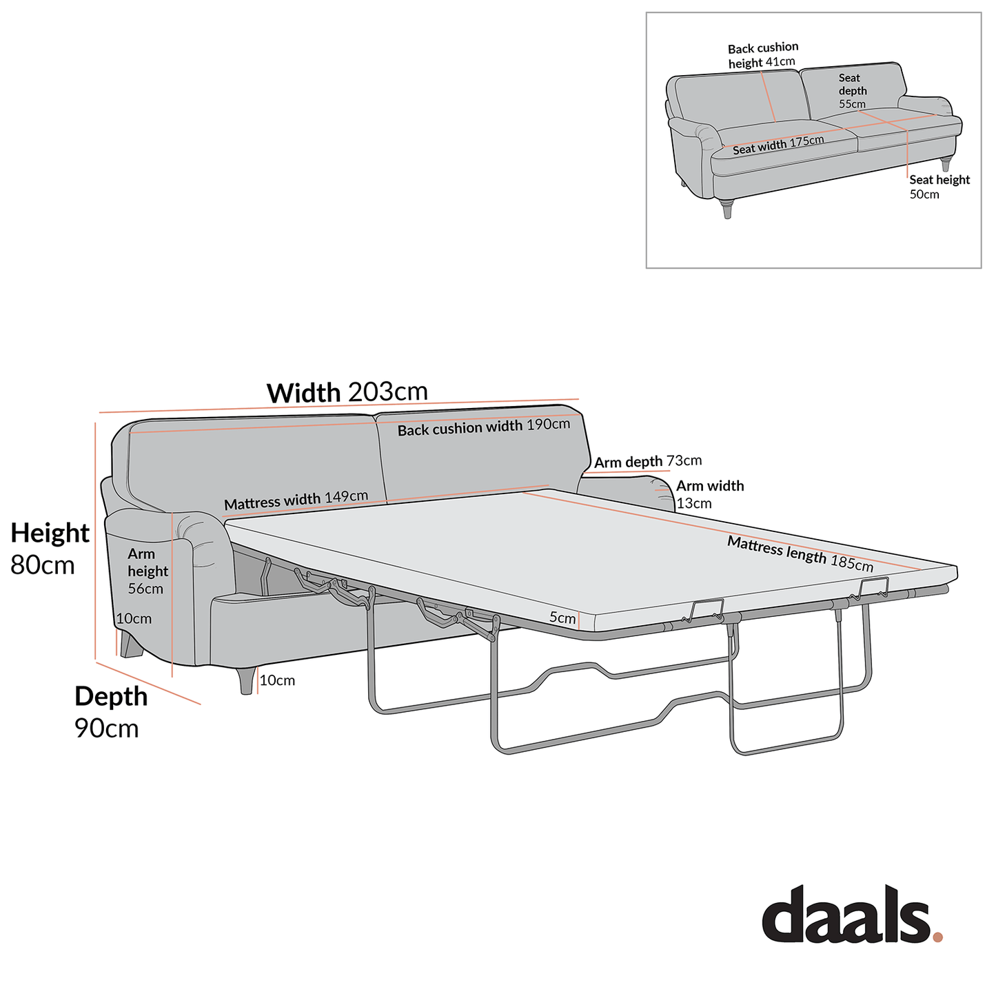 Daphnis Ochre Striped Linen Blend Sofa Bed, Large 3-Seater