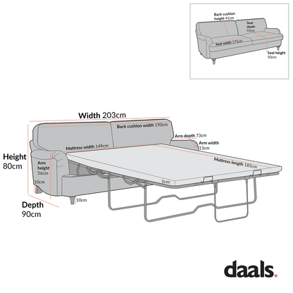 Daphnis Ochre Striped Linen Blend Sofa Bed, Large 3-Seater