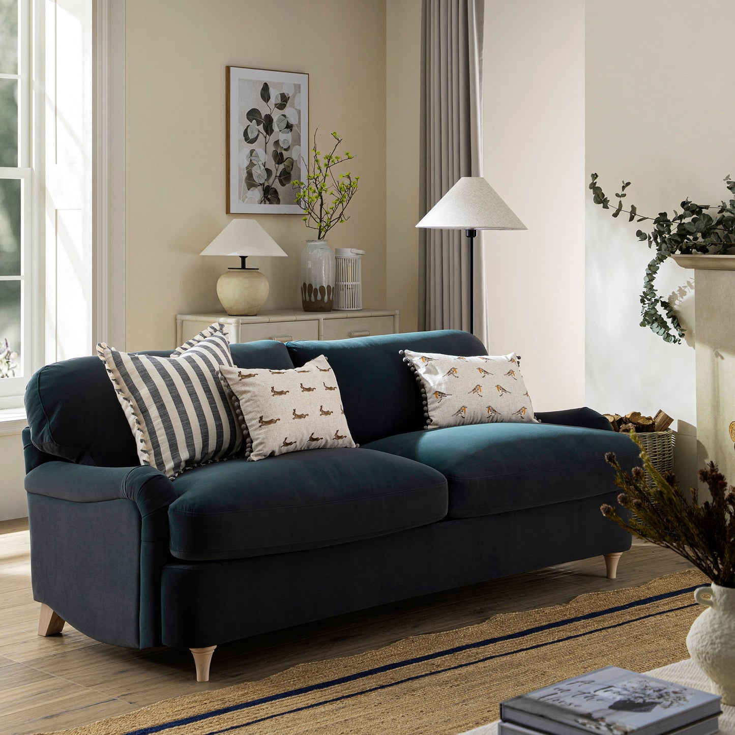 Daphnis Aegean Blue Velvet Sofa Bed, Large 3-Seater