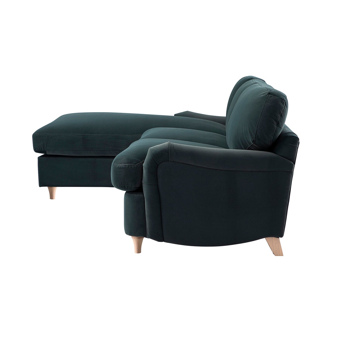 Daphnis Aegean Blue Velvet Sofa Bed, Grande Chaise Left Hand Facing