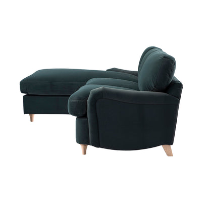 Daphnis Aegean Blue Velvet Sofa Bed, Grande Chaise Left Hand Facing