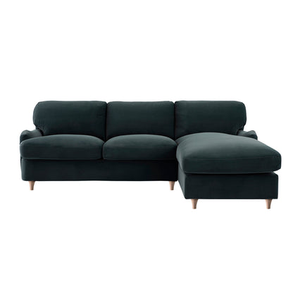 Daphnis Aegean Blue Velvet Sofa Bed, Grande Chaise Right Hand Facing