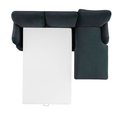 Daphnis Aegean Blue Velvet Sofa Bed, Grande Chaise Right Hand Facing