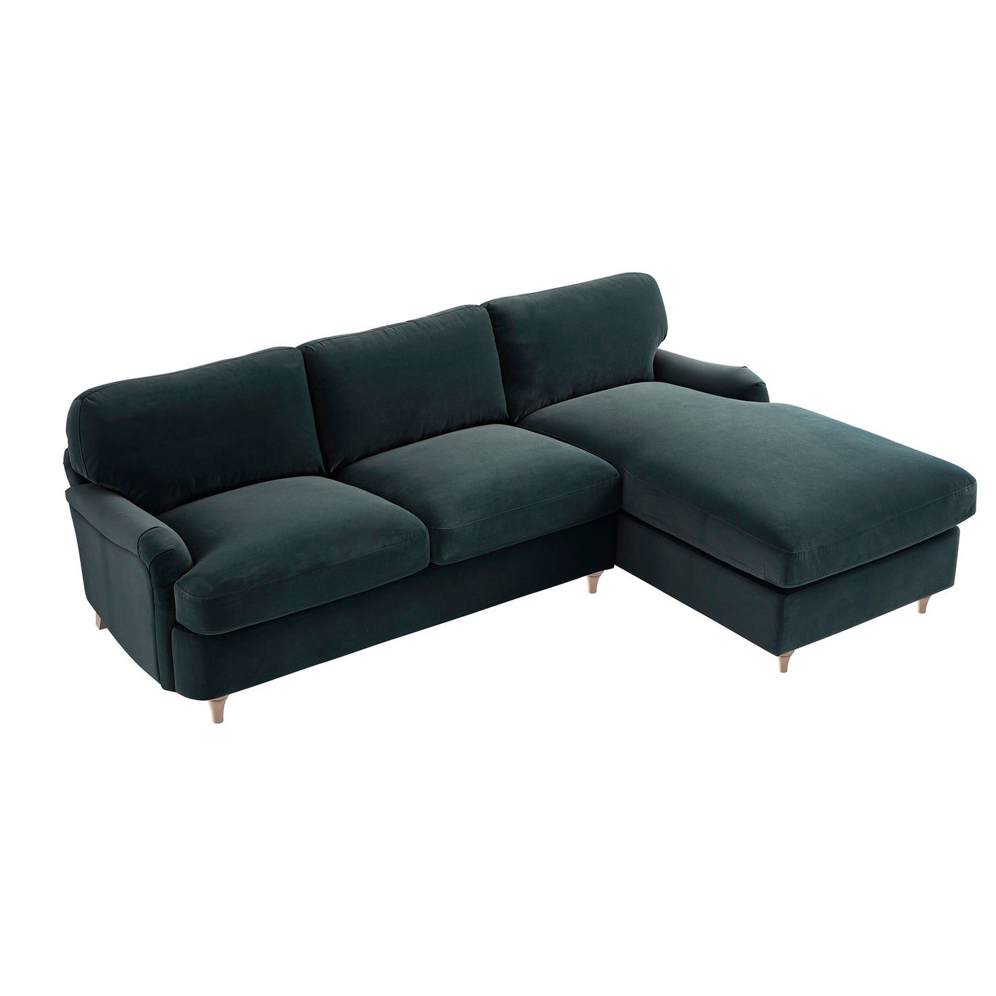 Daphnis Aegean Blue Velvet Sofa Bed, Grande Chaise Right Hand Facing