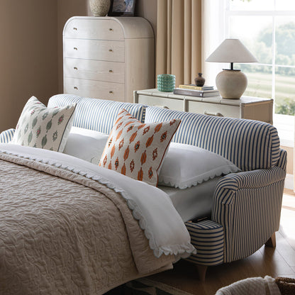 Daphnis Blue Striped Linen Blend Sofa Bed, Large 3-Seater