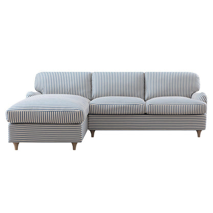 Daphnis Blue Striped Linen Blend Sofa Bed, Grande Chaise Left Hand Facing