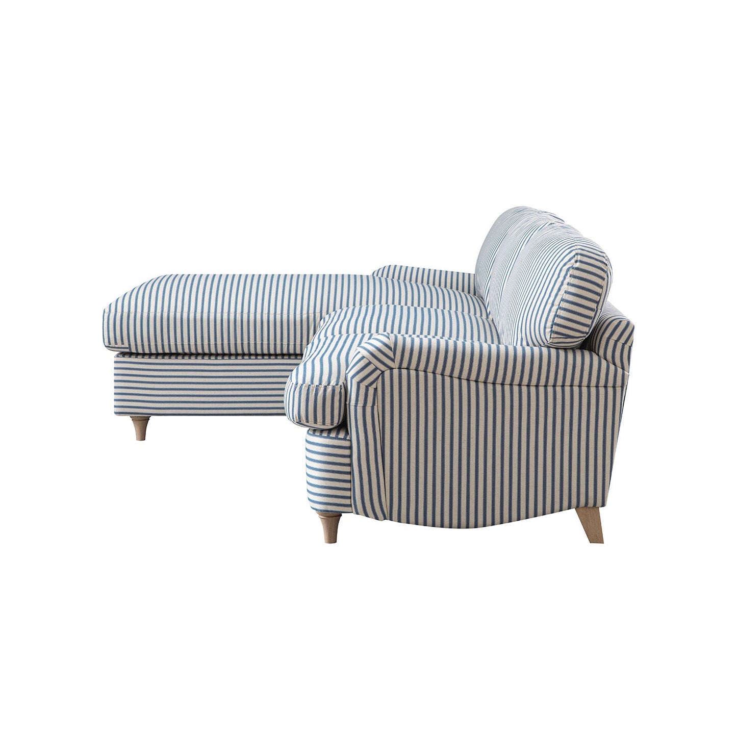 Daphnis Blue Striped Linen Blend Sofa Bed, Grande Chaise Left Hand Facing