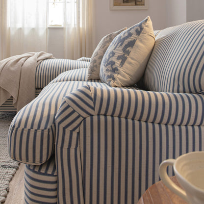 Daphnis Blue Striped Linen Blend Sofa Bed, Grande Chaise Left Hand Facing