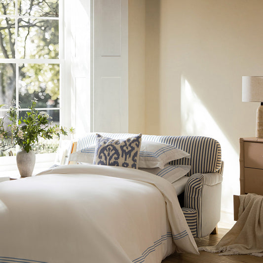 Daphnis Blue Striped Linen Blend Fabric Sofa Bed, Loveseat