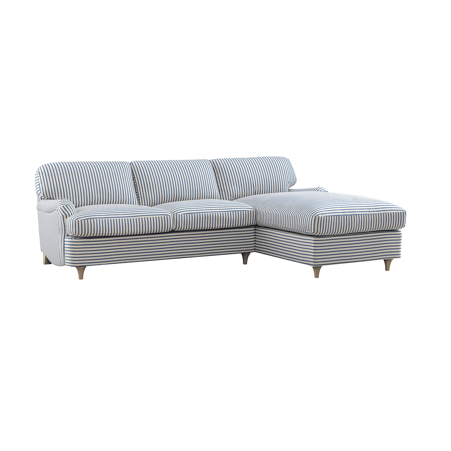 Daphnis Blue Striped Linen Blend Sofa Bed, Grande Chaise Right Hand Facing