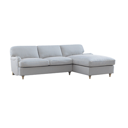Daphnis Blue Striped Linen Blend Sofa Bed, Grande Chaise Right Hand Facing