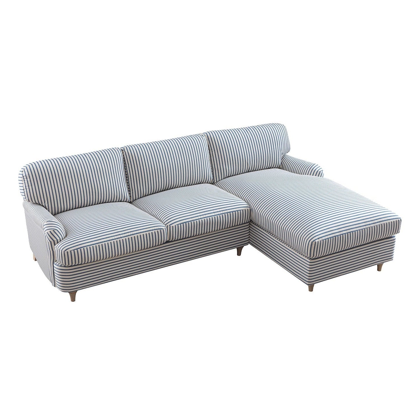 Daphnis Blue Striped Linen Blend Sofa Bed, Grande Chaise Right Hand Facing