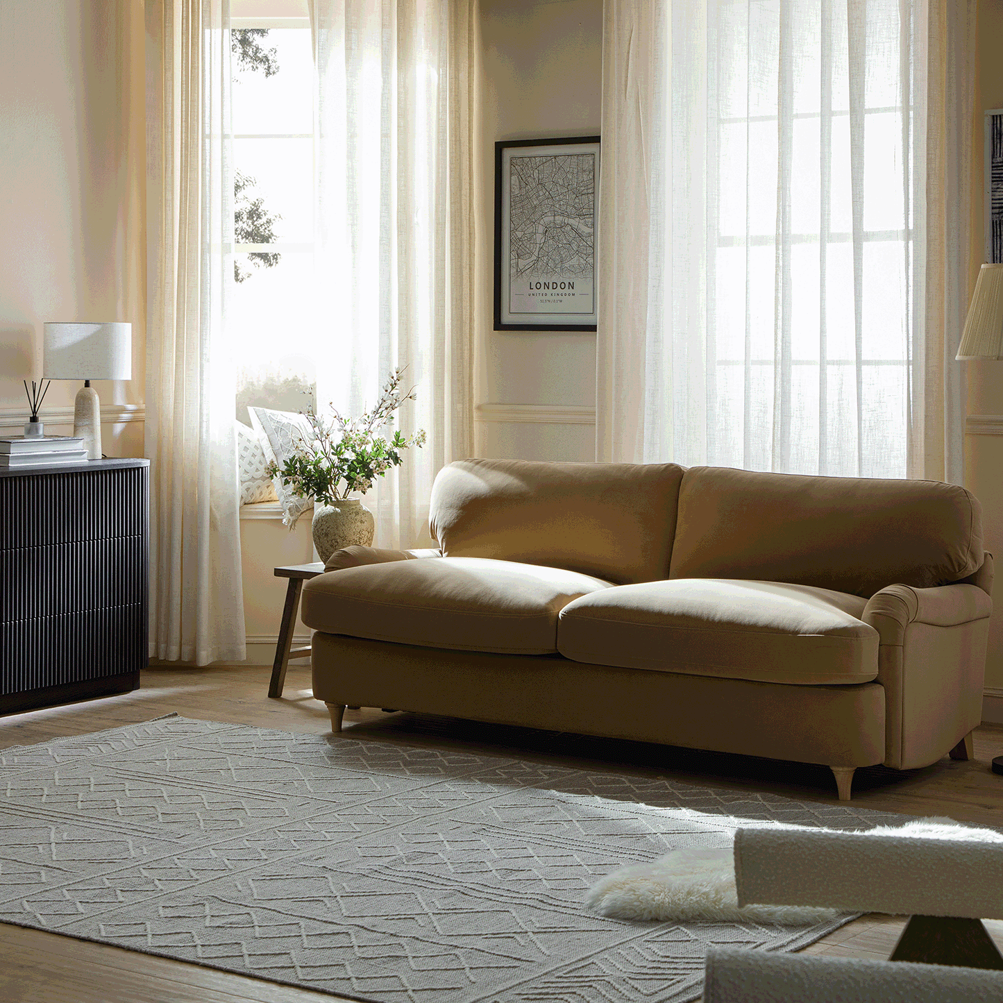 Daphnis Camel Velvet Sofa Bed, Large 3-Seater