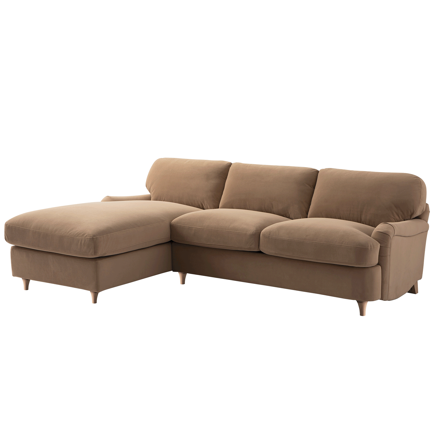 Daphnis Camel Velvet Sofa Bed, Grande Chaise Left Hand Facing