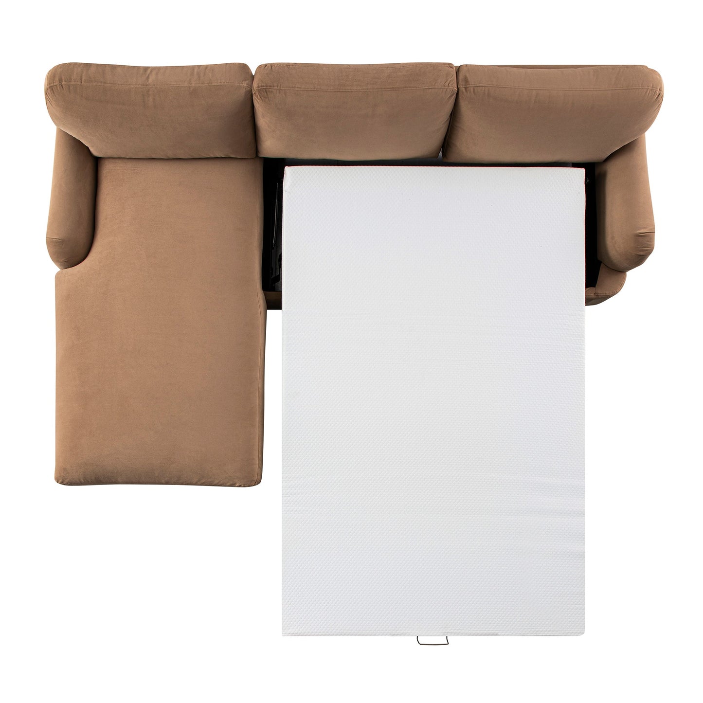 Daphnis Camel Velvet Sofa Bed, Grande Chaise Left Hand Facing