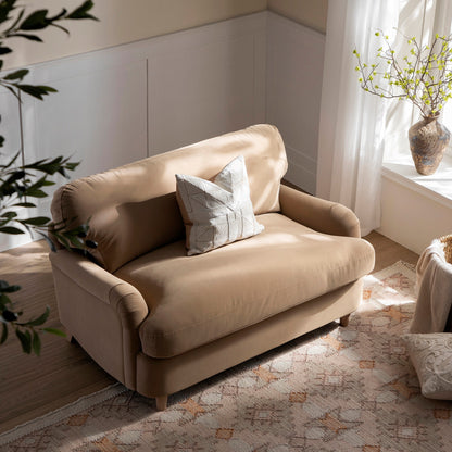 Daphnis Camel Velvet Sofa Bed, Loveseat