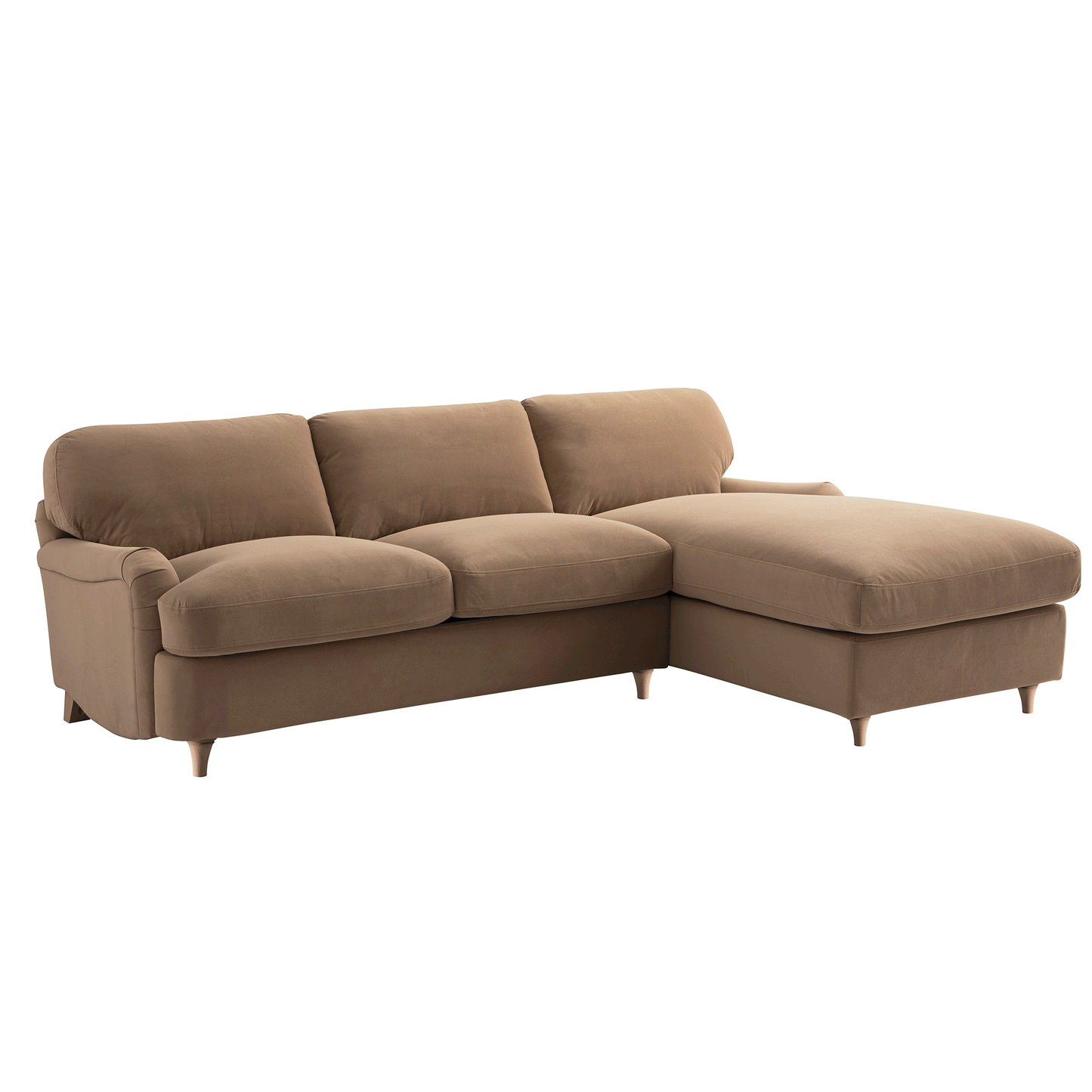 Daphnis Camel Velvet Sofa Bed, Grande Chaise Right Hand Facing