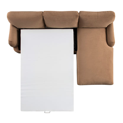 Daphnis Camel Velvet Sofa Bed, Grande Chaise Right Hand Facing