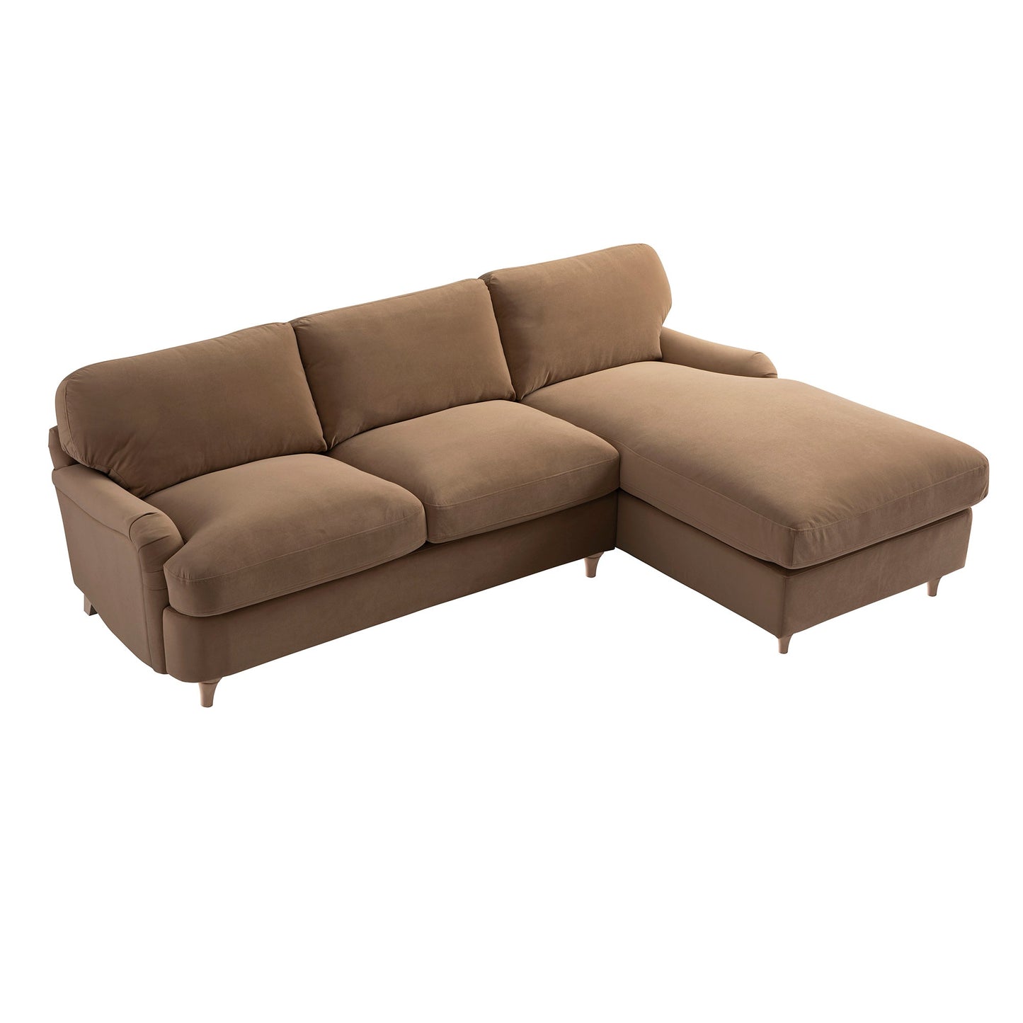 Daphnis Camel Velvet Sofa Bed, Grande Chaise Right Hand Facing