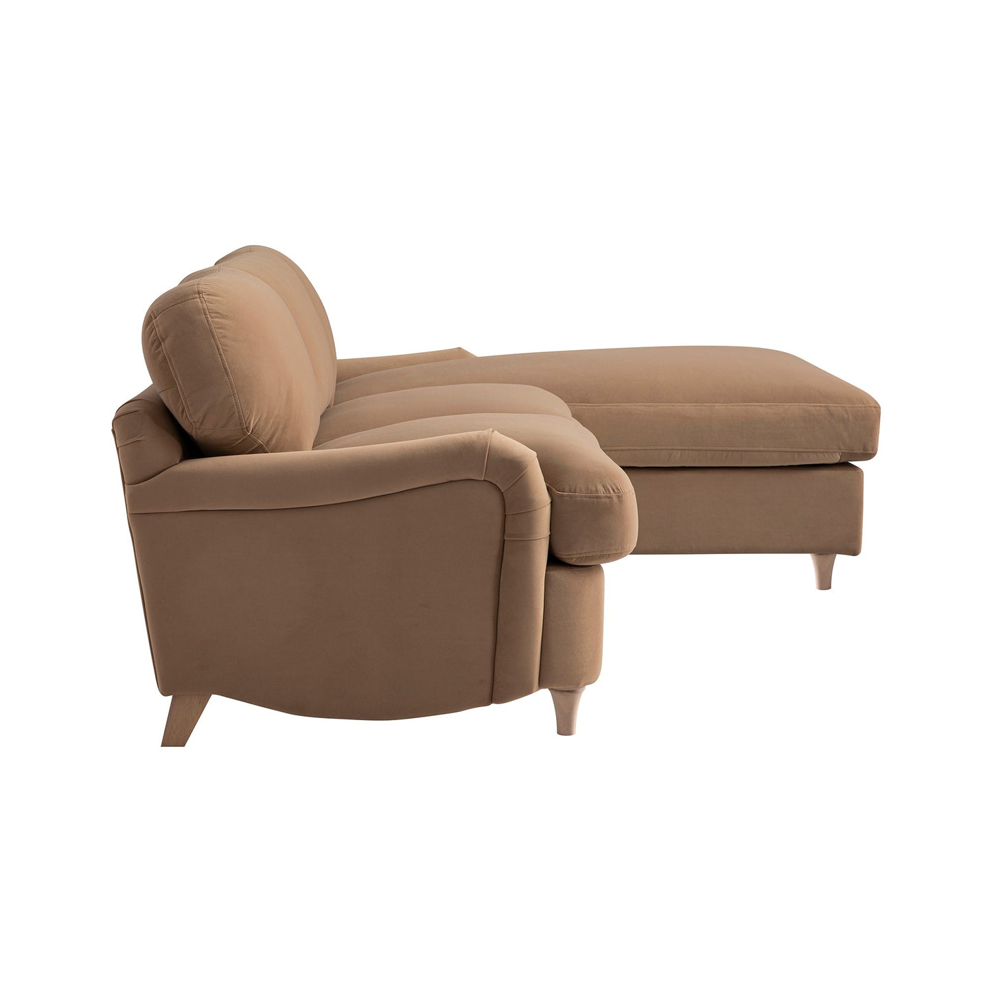 Daphnis Camel Velvet Sofa Bed, Grande Chaise Right Hand Facing
