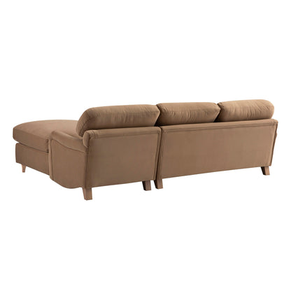 Daphnis Camel Velvet Sofa Bed, Grande Chaise Right Hand Facing