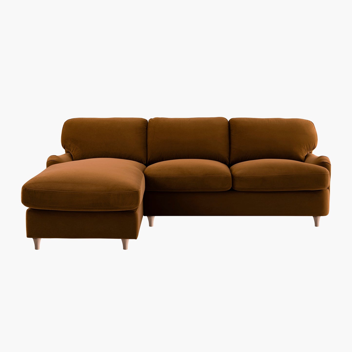 Daphnis Cinnamon Velvet Sofa Bed, Grande Chaise Left Hand Facing