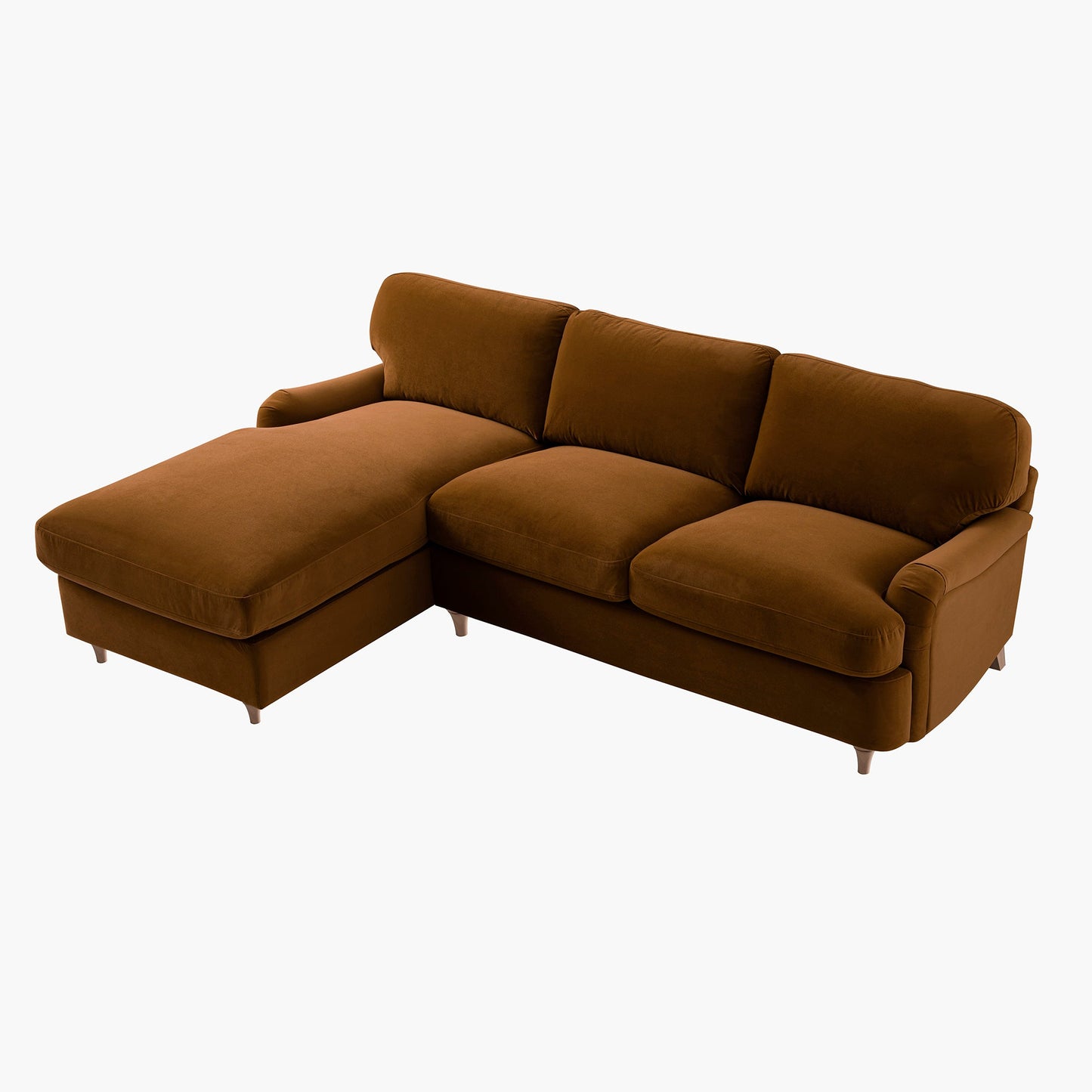 Daphnis Cinnamon Velvet Sofa Bed, Grande Chaise Left Hand Facing
