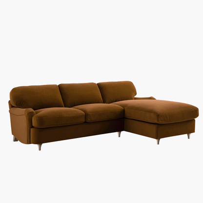 Daphnis Cinnamon Velvet Sofa Bed, Grande Chaise Sofa Right Hand Facing