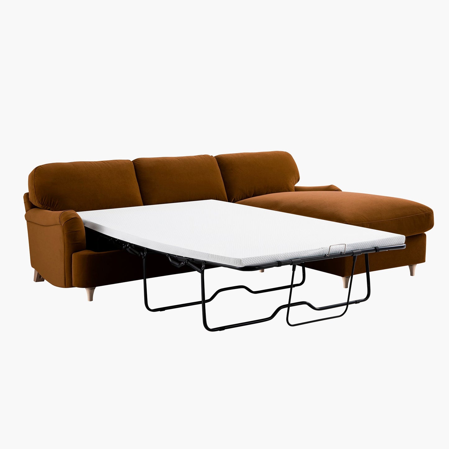 Daphnis Cinnamon Velvet Sofa Bed, Grande Chaise Sofa Right Hand Facing