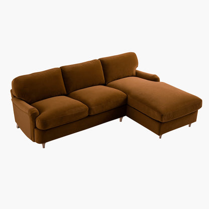 Daphnis Cinnamon Velvet Sofa Bed, Grande Chaise Sofa Right Hand Facing