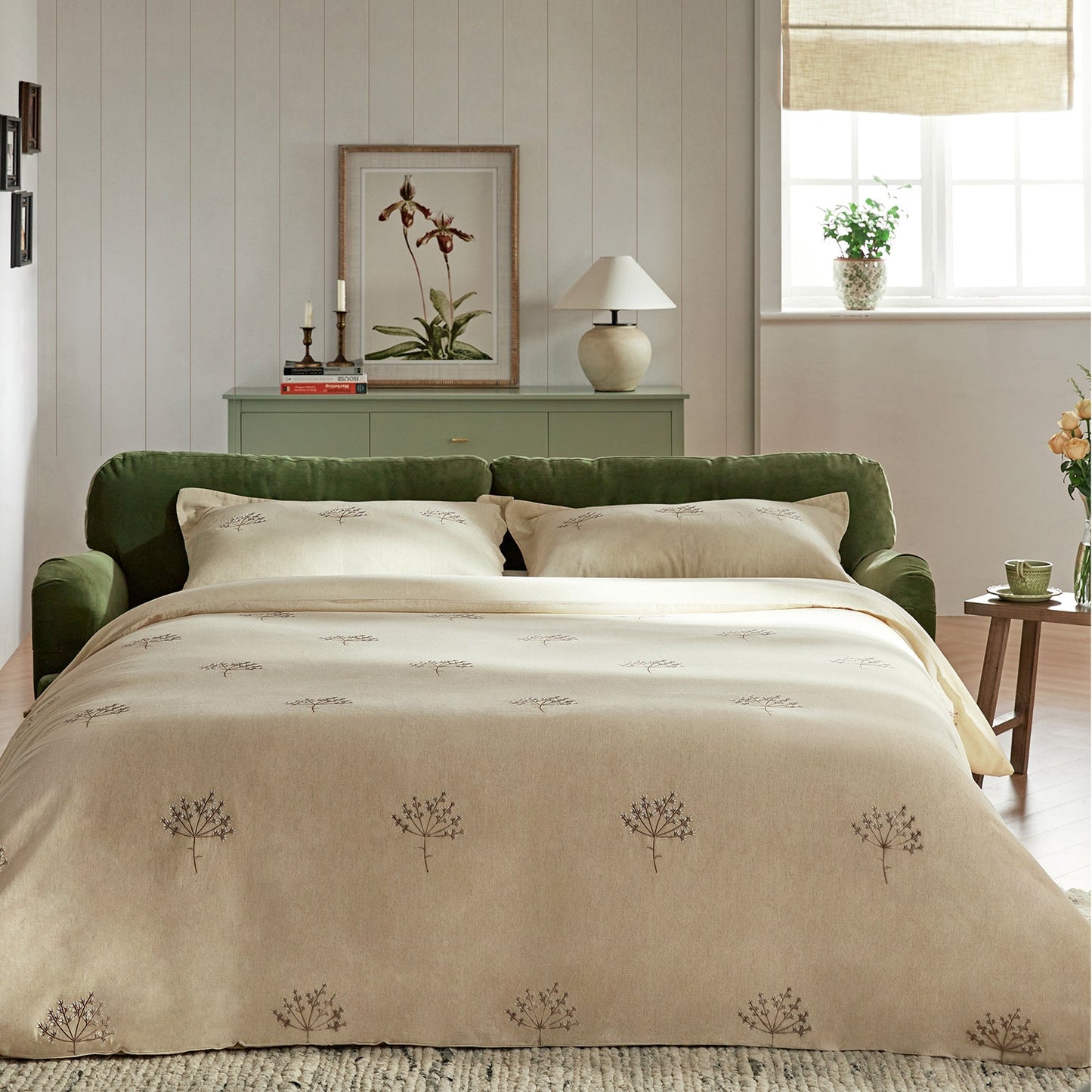 Daphnis Fern Green Velvet Sofa Bed, Large 3-Seater