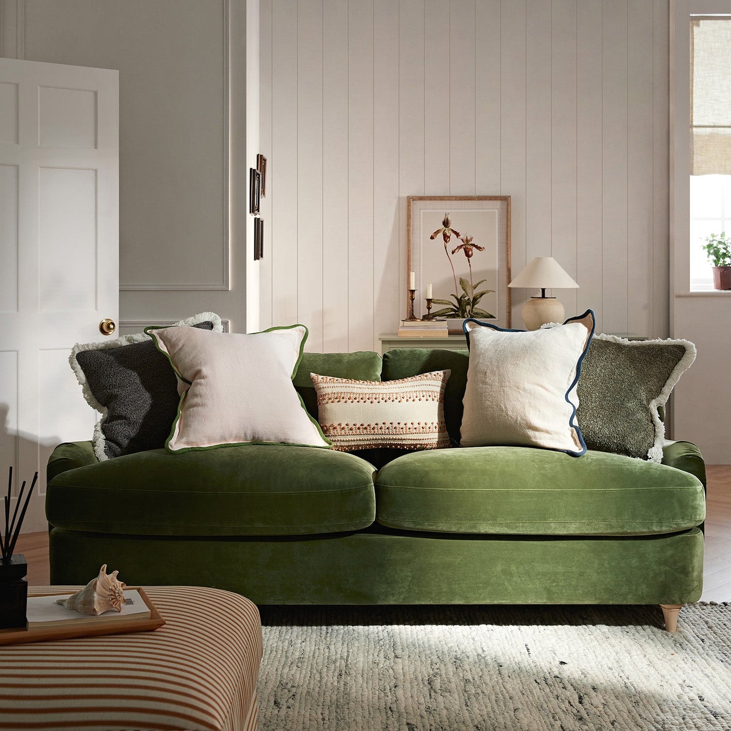 Daphnis Fern Green Velvet Sofa Bed, Large 3-Seater