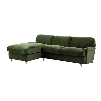 Daphnis Fern Green Velvet Sofa Bed, Grande Chaise Left Hand Facing