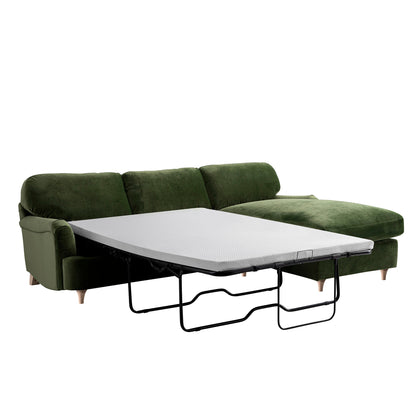 Daphnis Fern Green Velvet Sofa Bed, Grande Chaise Right Hand Facing