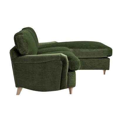 Daphnis Fern Green Velvet Sofa Bed, Grande Chaise Right Hand Facing