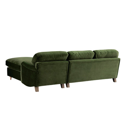 Daphnis Fern Green Velvet Sofa Bed, Grande Chaise Right Hand Facing