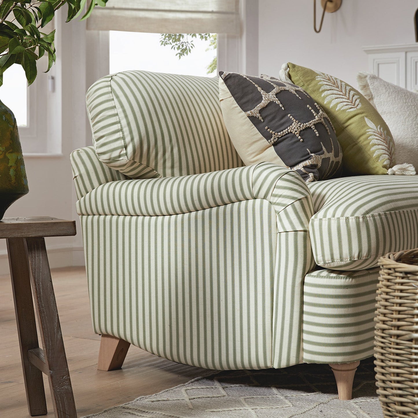 Daphnis Green Striped Linen Blend Sofa Bed, Large 3-Seater