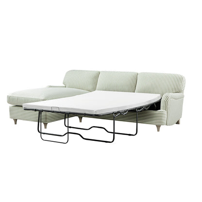 Daphnis Green Striped Linen Blend Sofa Bed, Grande Chaise Left Hand Facing