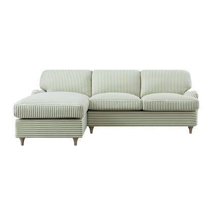 Daphnis Green Striped Linen Blend Sofa Bed, Grande Chaise Left Hand Facing