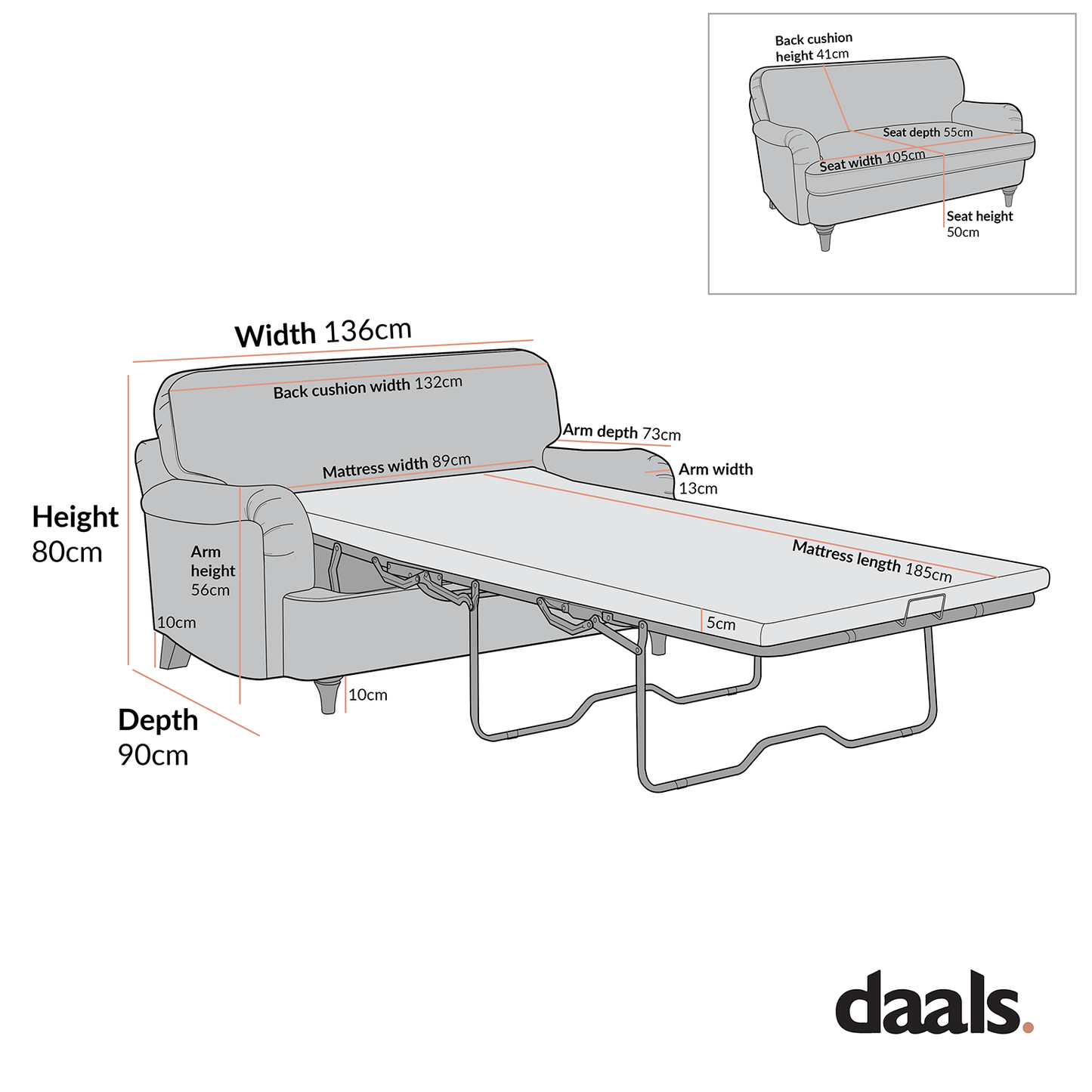 Daphnis Ochre Striped Linen Blend Fabric Sofa Bed, Loveseat