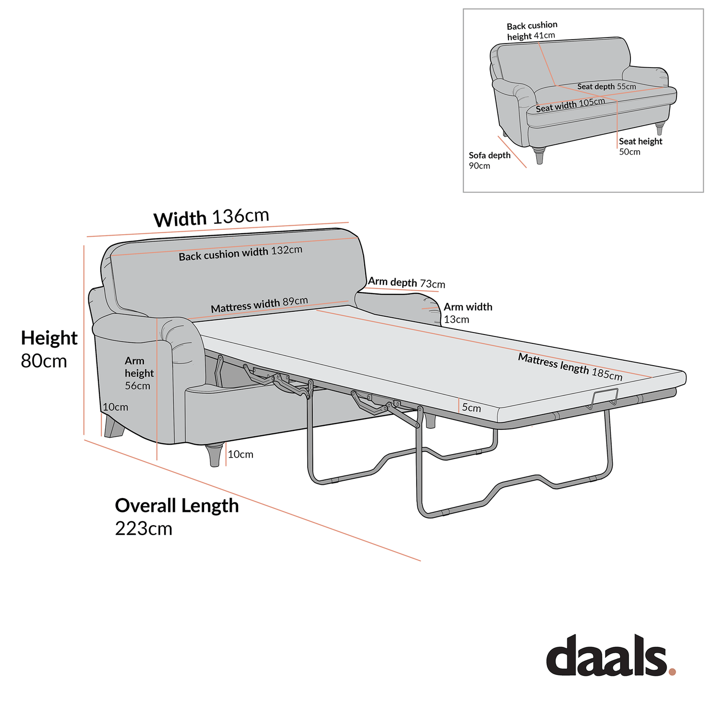 Daphnis Blue Striped Linen Blend Fabric Sofa Bed, Loveseat