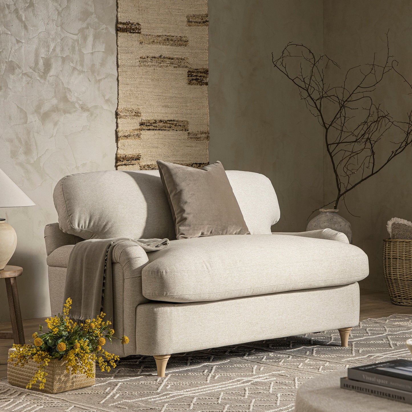 Daphnis Oatmeal Fabric Sofa Bed, Loveseat