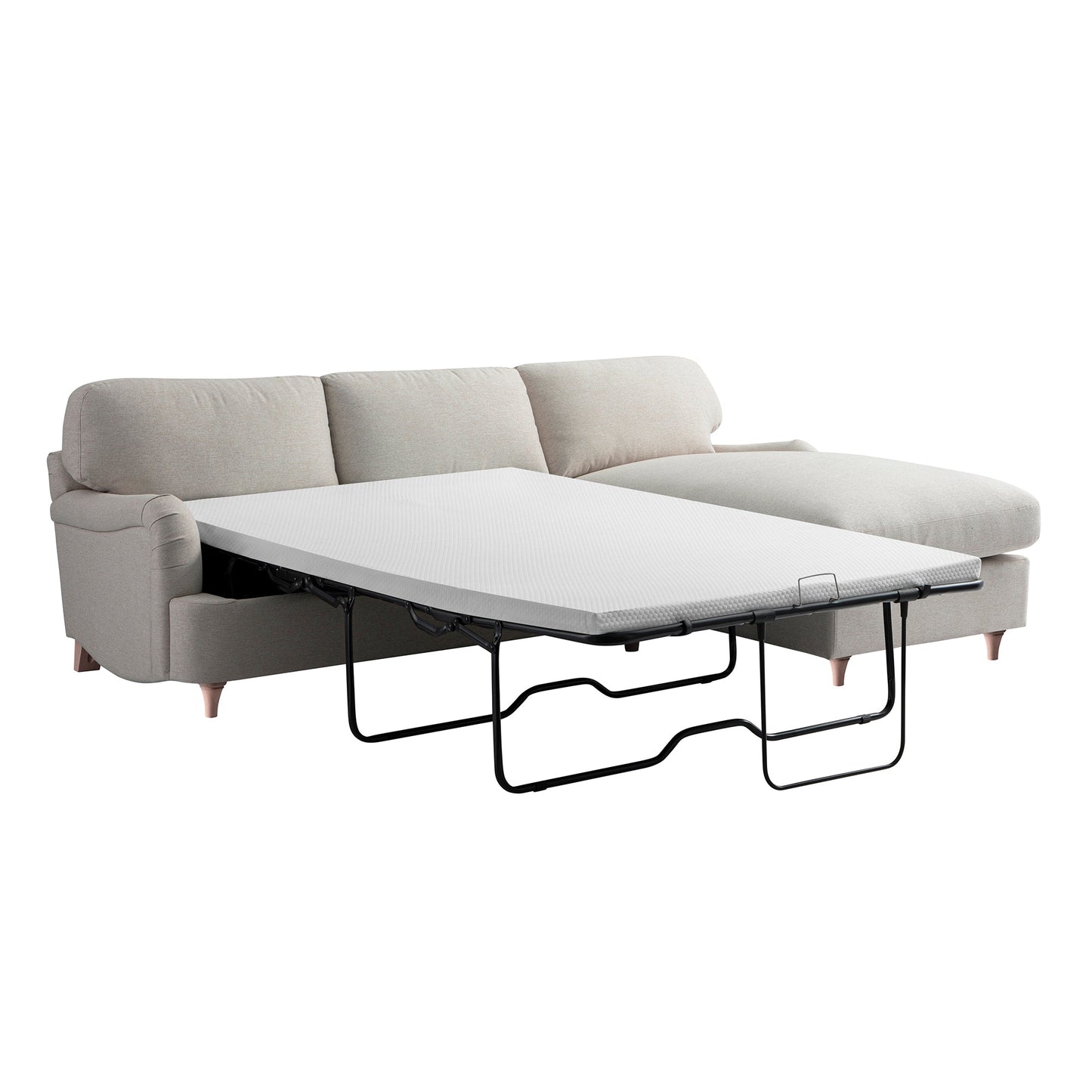 Daphnis Oatmeal Fabric Sofa Bed, Grande Chaise Right Hand Facing