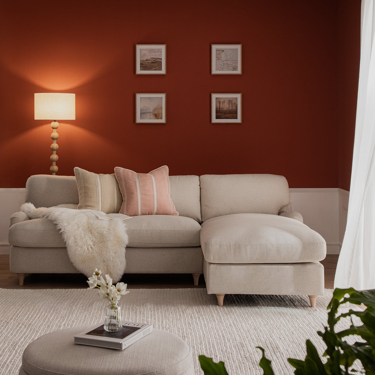 Daphnis Oatmeal Fabric Sofa Bed, Grande Chaise Right Hand Facing