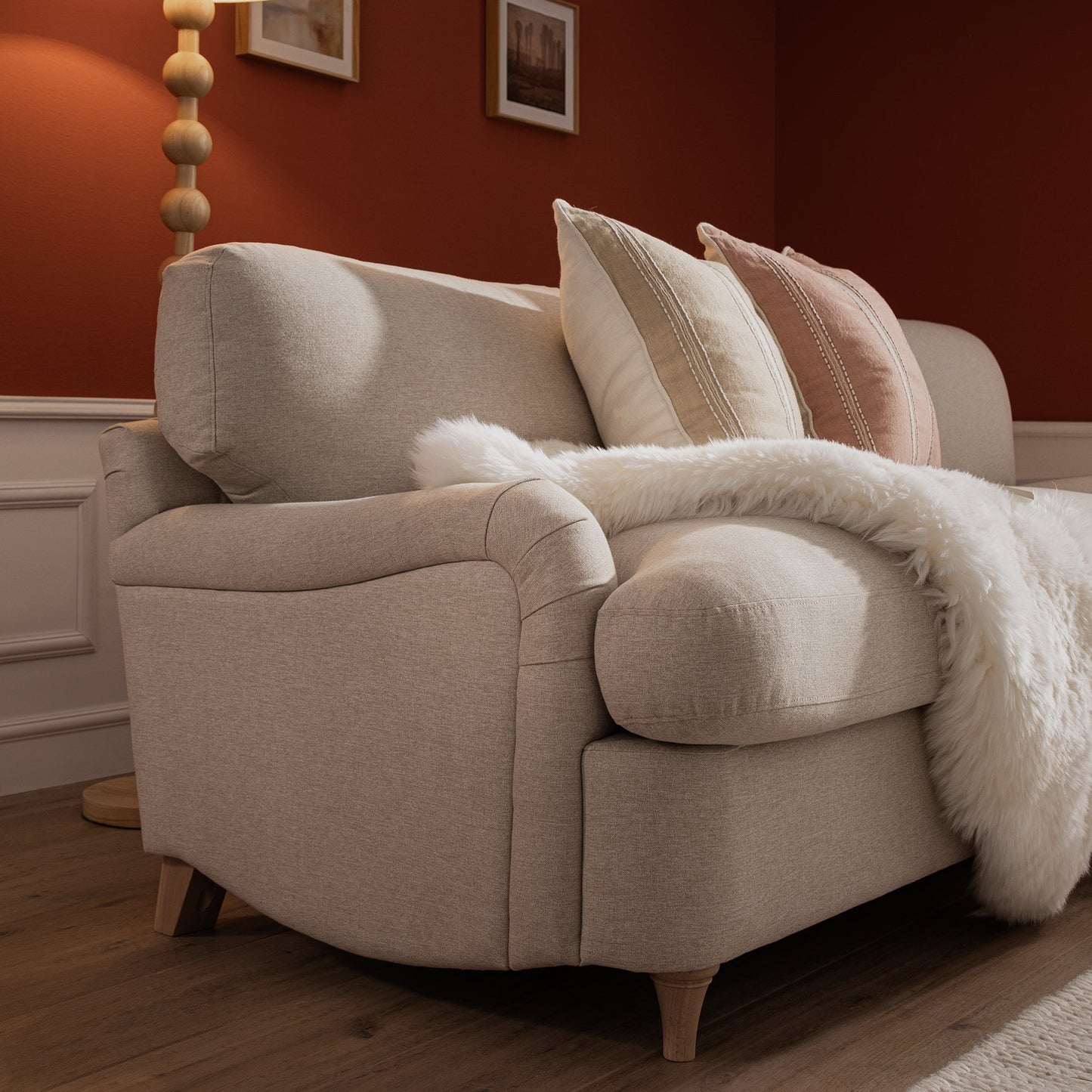 Daphnis Oatmeal Fabric Sofa Bed, Grande Chaise Right Hand Facing