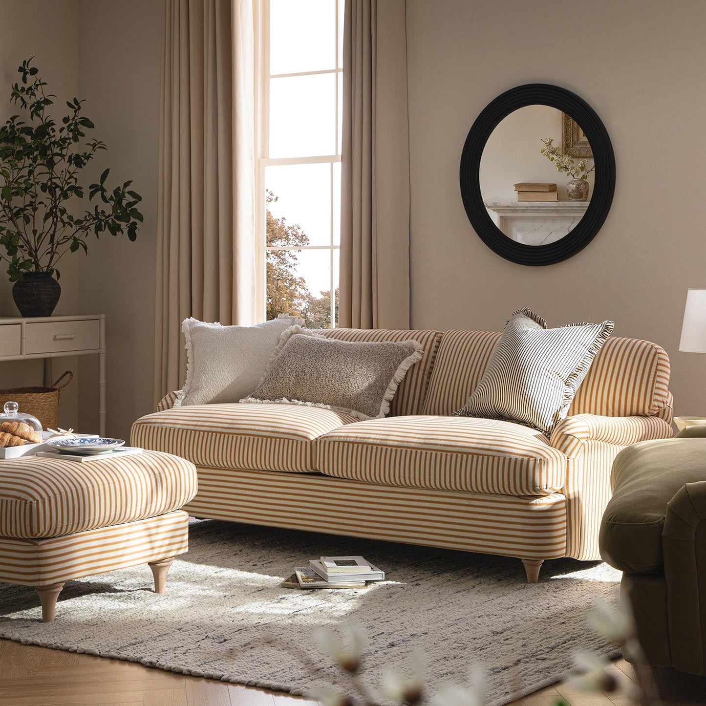 Daphnis Ochre Striped Linen Blend Sofa Bed, Large 3-Seater