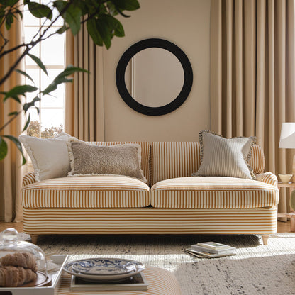 Daphnis Ochre Striped Linen Blend Sofa Bed, Large 3-Seater