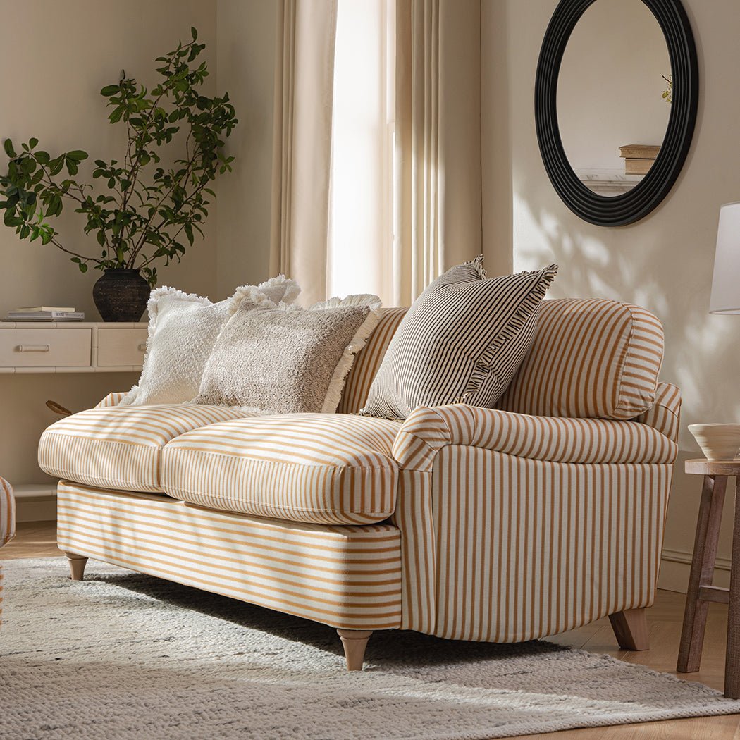 Daphnis Ochre Striped Linen Blend Sofa Bed, Large 3-Seater